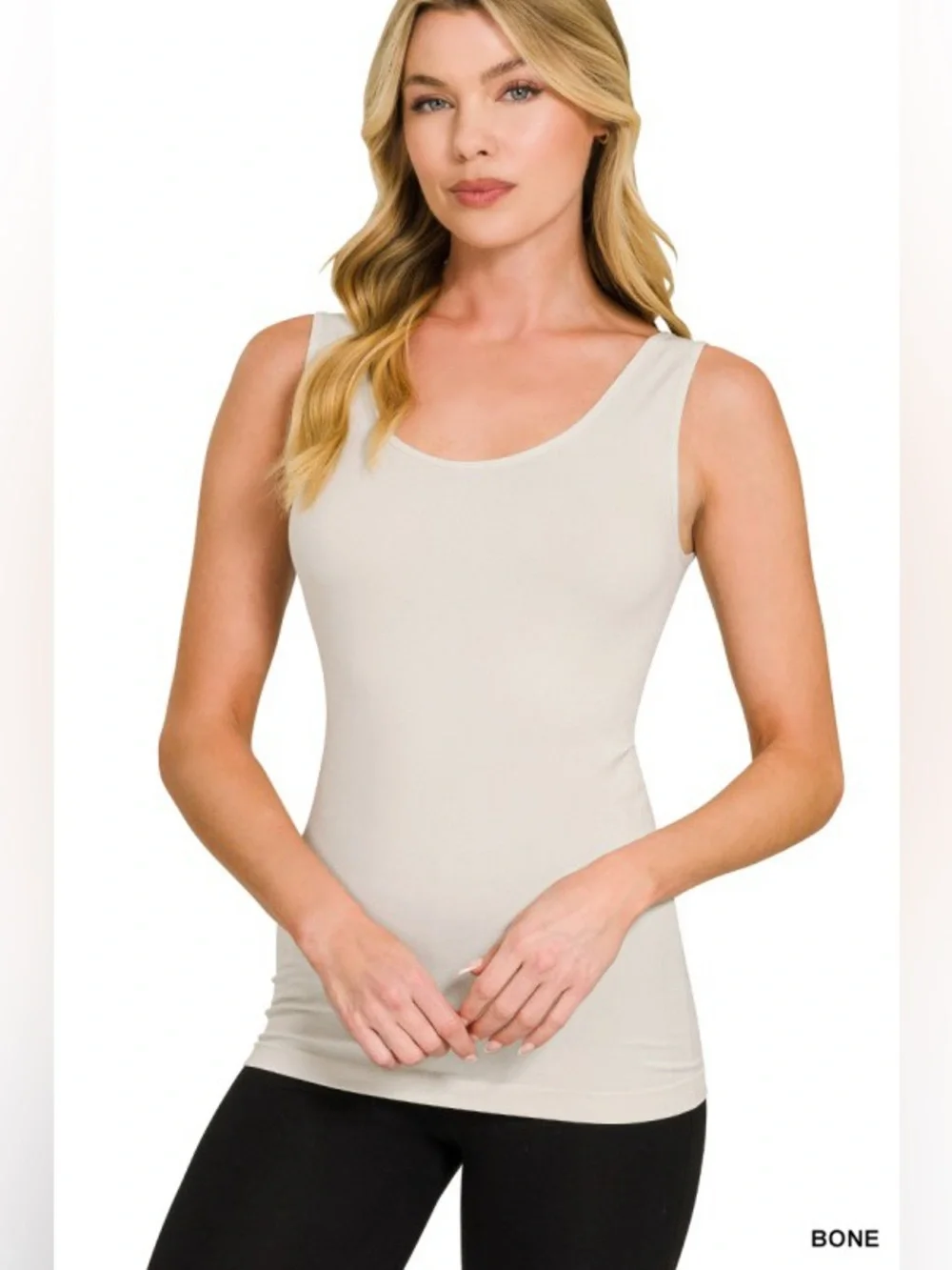 ZENANA “Bone” 2-WAY V-NECK / U-NECK SEAMLESS TANK TOP - Picture 2 of 2